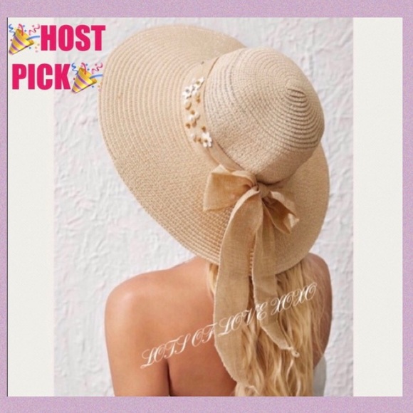 Accessories - BEIGE FAUX PEARL & FLORAL STRAW HAT